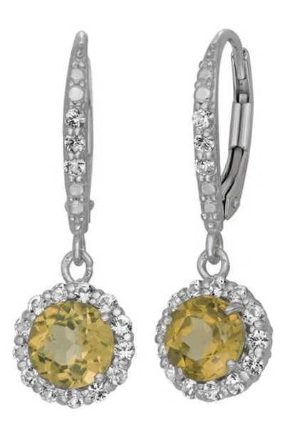 Fzn Sterling Silver Created Sapphire Drop Earrings In Citrine