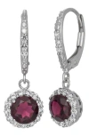 Fzn Sterling Silver Created Sapphire Drop Earrings In Garnet