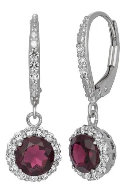 Fzn Sterling Silver Created Sapphire Drop Earrings In Garnet