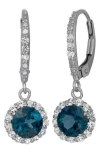 Fzn Sterling Silver Created Sapphire Drop Earrings In London Blue Topaz