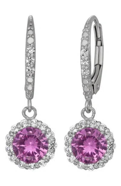 Fzn Sterling Silver Created Sapphire Drop Earrings In Pink Sapphire