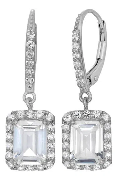 Fzn Sterling Silver Created Sapphire Drop Earrings In White Sapphire