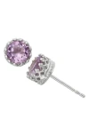 Fzn Sterling Silver Crown Stone Stud Earrings In Amethyst