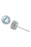 Fzn Sterling Silver Crown Stone Stud Earrings In Aquamarine