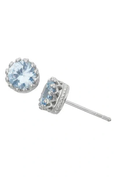 Fzn Sterling Silver Crown Stone Stud Earrings In Aquamarine