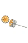 Fzn Sterling Silver Crown Stone Stud Earrings In Citrine