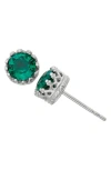Fzn Sterling Silver Crown Stone Stud Earrings In Emerald