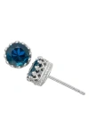 Fzn Sterling Silver Crown Stone Stud Earrings In London Blue Topaz-white