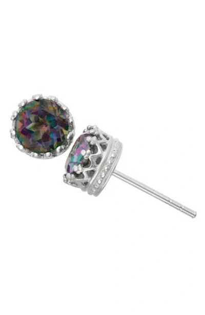 Fzn Sterling Silver Crown Stone Stud Earrings In Mystic
