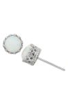 Fzn Sterling Silver Crown Stone Stud Earrings In Opal-white