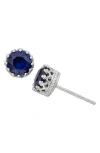 Fzn Sterling Silver Crown Stone Stud Earrings In Sapphire-white
