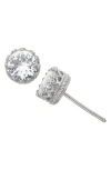 Fzn Sterling Silver Crown Stone Stud Earrings In Silver/white Sapphire