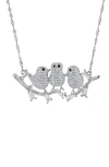 Fzn Sterling Silver Cubic Zirconia Bird Trio Pendant Necklace In Silver