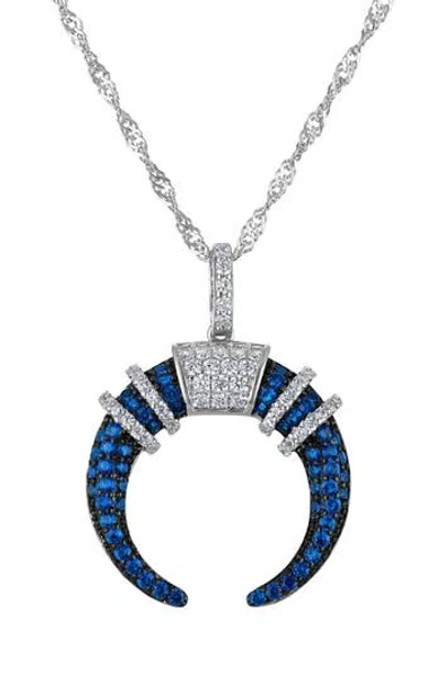 Fzn Sterling Silver Cubic Zirconia Crescent Pendant Necklace In Metallic