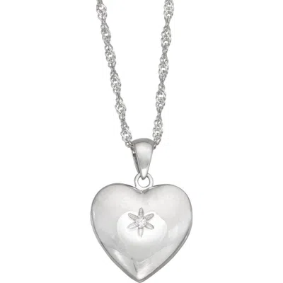Fzn Sterling Silver Cz Heart Locket Necklace In Metallic