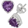 Fzn Sterling Silver Gemstone Heart Stud Earrings In Amethyst-white