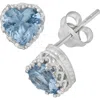 Fzn Sterling Silver Gemstone Heart Stud Earrings In Aquamarine-white