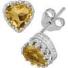 Fzn Sterling Silver Gemstone Heart Stud Earrings In Citrine