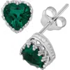 Fzn Sterling Silver Gemstone Heart Stud Earrings In Emerald-white
