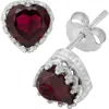 Fzn Sterling Silver Gemstone Heart Stud Earrings In Garnet