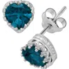Fzn Sterling Silver Gemstone Heart Stud Earrings In London Blue Topaz