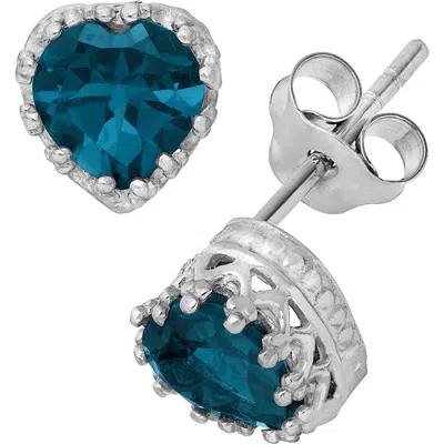 Fzn Sterling Silver Gemstone Heart Stud Earrings In London Blue Topaz