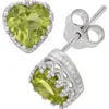 Fzn Sterling Silver Gemstone Heart Stud Earrings In Peridot-white