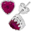 Fzn Sterling Silver Gemstone Heart Stud Earrings In Ruby-white