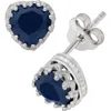 Fzn Sterling Silver Gemstone Heart Stud Earrings In Sapphire