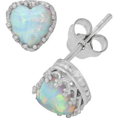 Fzn Sterling Silver Gemstone Heart Stud Earrings In White Sapphire