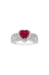 Fzn Sterling Silver Lab Created Ruby Heart Ring In Metallic