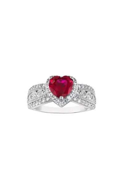Fzn Sterling Silver Lab Created Ruby Heart Ring In Metallic