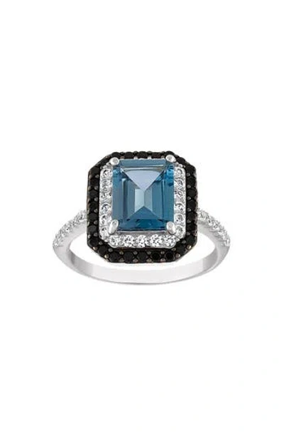 Fzn Sterling Silver London Blue Topaz And Black Spinel Ring In Metallic