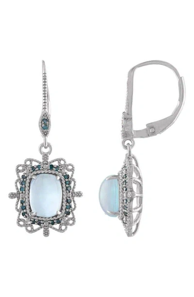 Fzn Sterling Silver Opal & Pavé Blue Diamond Drop Earrings In White