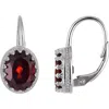 Fzn Sterling Silver Oval Stone Drop Earrings In Garnet