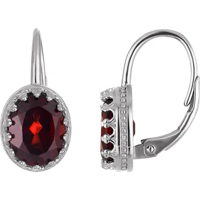 Fzn Sterling Silver Oval Stone Drop Earrings In Garnet