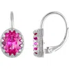 Fzn Sterling Silver Oval Stone Drop Earrings In Pink Sapphire