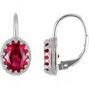 Fzn Sterling Silver Oval Stone Drop Earrings In Ruby