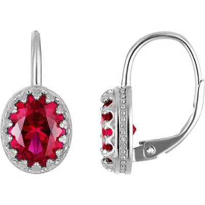 Fzn Sterling Silver Oval Stone Drop Earrings In Ruby