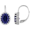 Fzn Sterling Silver Oval Stone Drop Earrings In Sapphire