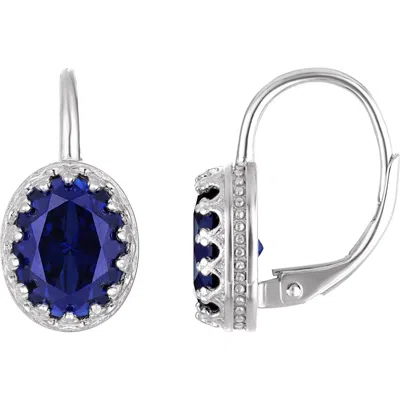 Fzn Sterling Silver Oval Stone Drop Earrings In Sapphire