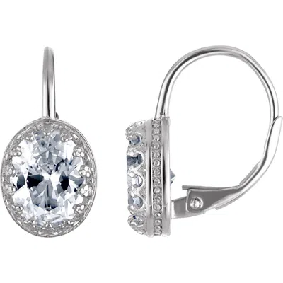 Fzn Sterling Silver Oval Stone Drop Earrings In White Sapphire