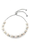 Fzn Sterling Silver Pearl Beaded Slider Bracelet In White