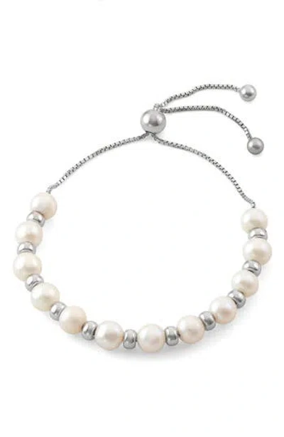 Fzn Sterling Silver Pearl Beaded Slider Bracelet In White