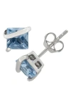 Fzn Sterling Silver Square Stone Stud Earrings In Aquamarine