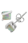 Fzn Sterling Silver Square Stone Stud Earrings In Opal
