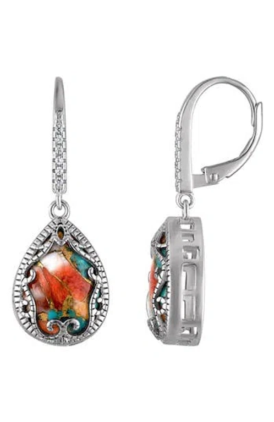 Fzn Sterling Silver Turquoise Drop Earrings In White