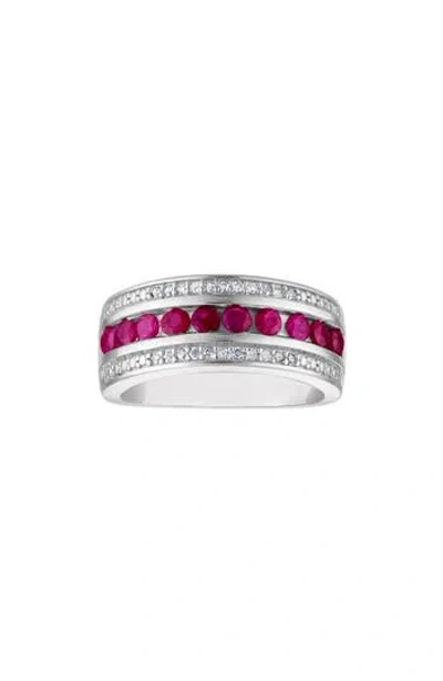 Fzn Sterling Silver Sapphire & Diamond Band Ring In Ruby