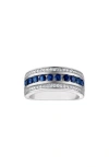 Fzn Sterling Silver Sapphire & Diamond Band Ring In Sapphire