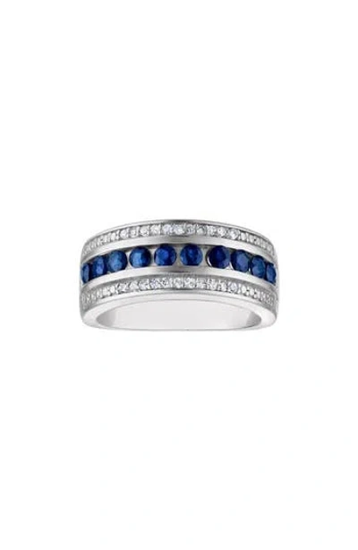 Fzn Sterling Silver Sapphire & Diamond Band Ring